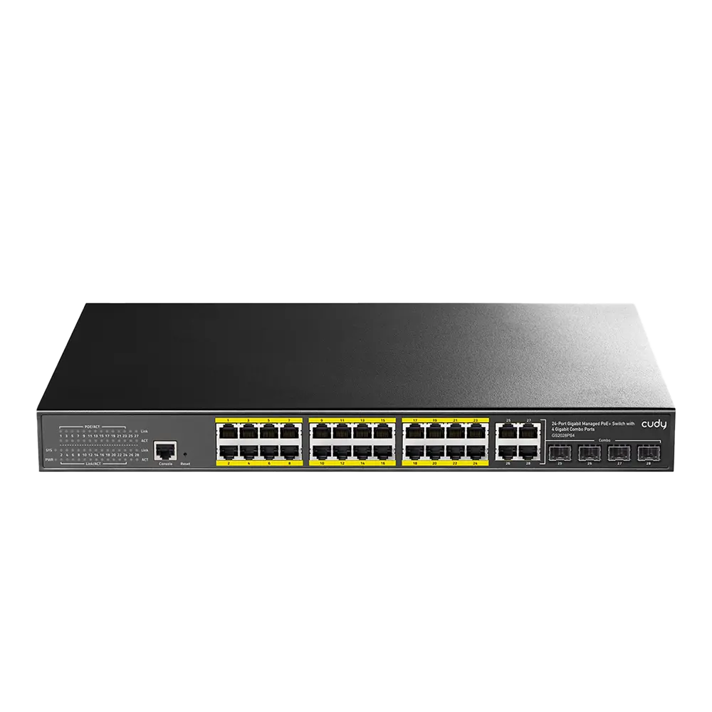 Cudy 24-Port Layer 2 Managed Gigabit PoE+ Switch with 4 Gigabit Combo Ports, 400W GS2028PS4-400W